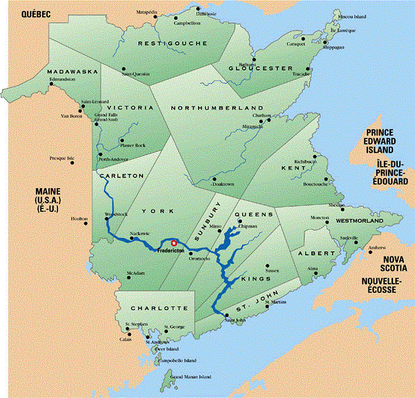 Map of New Brunswick, Canada